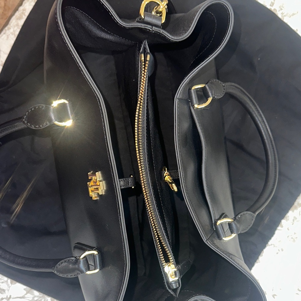 Ralph Lauren Black Leather Tote with Gold Accents - Picture 5 of 9